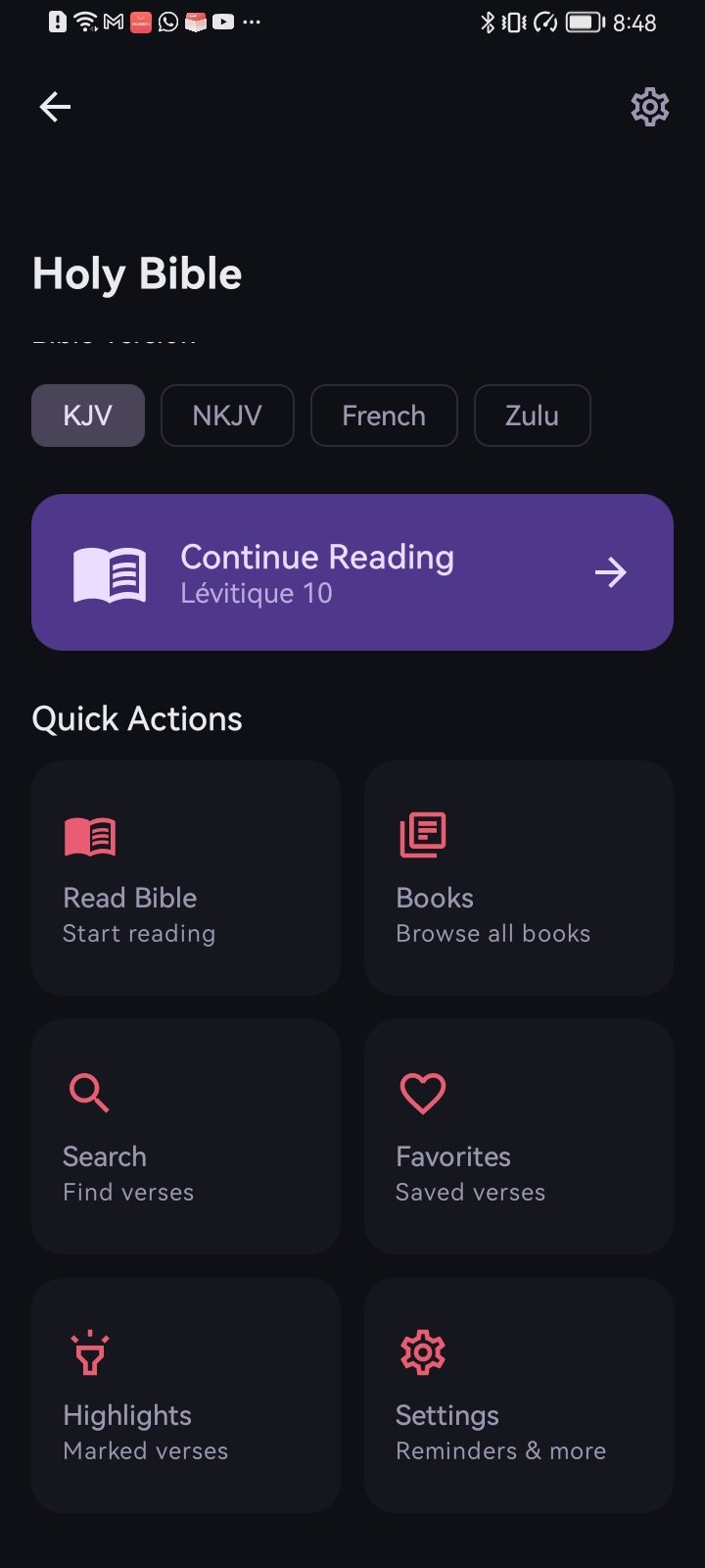 Bible quick actions - Read, Search, Favourites, Highlights